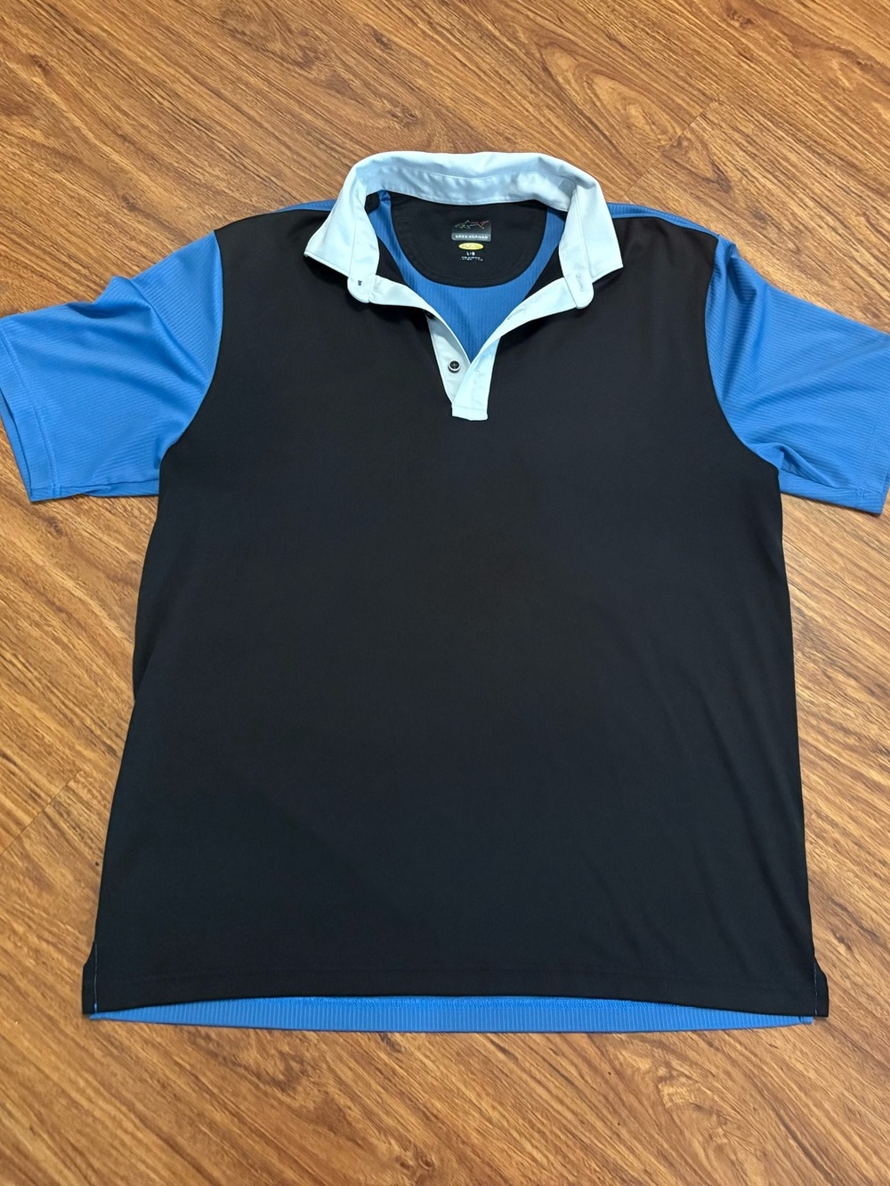 Greg Norman Play Dry Golf Polo Shirt Men’s Large Black Blue Shark Logo